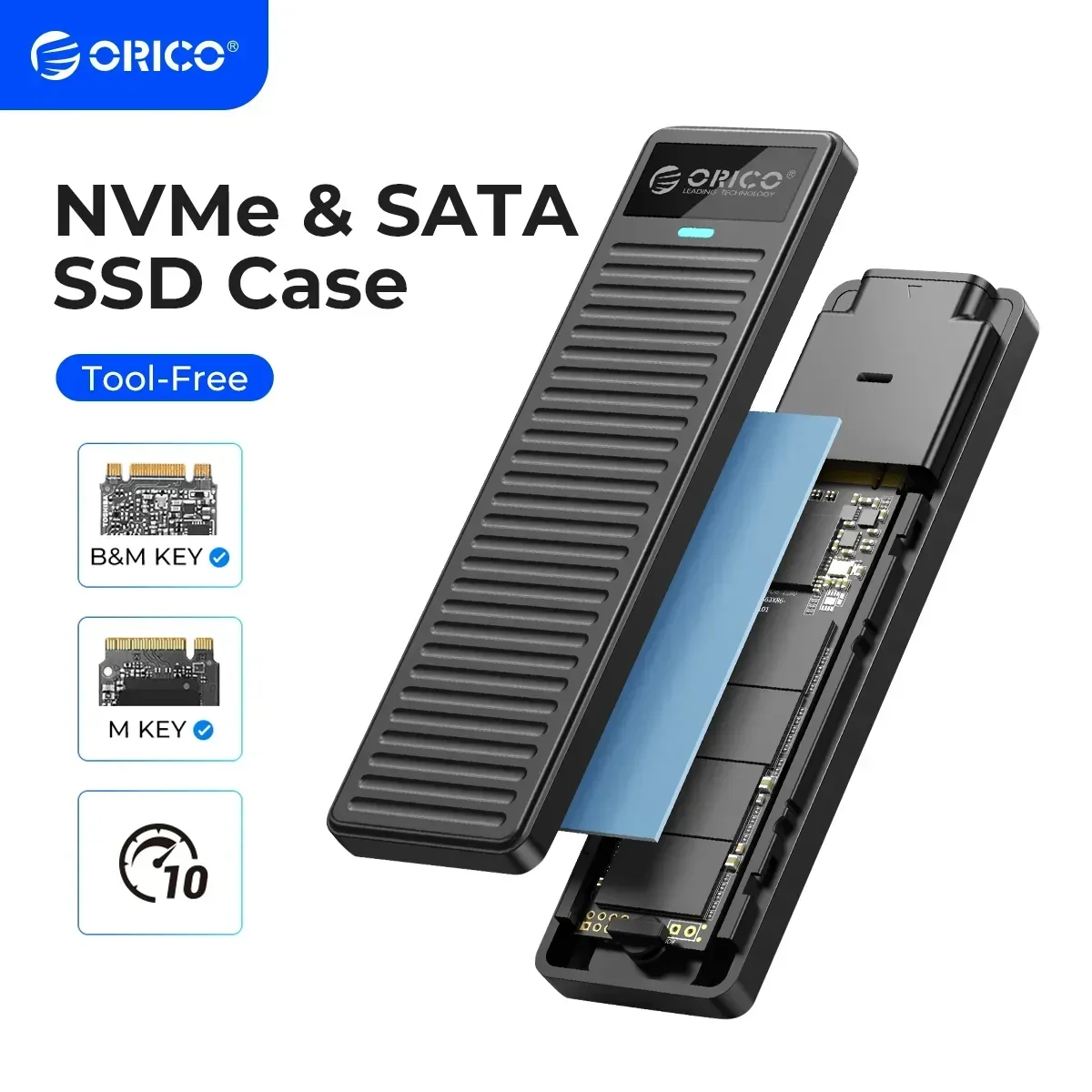 ORICO M.2 NVMe SSD Enclosure 10Gbps USB3.2 Gen2 M2 SSD Enclosure Case Box for NVMe SATA Tool-free Support UASP Big Discount