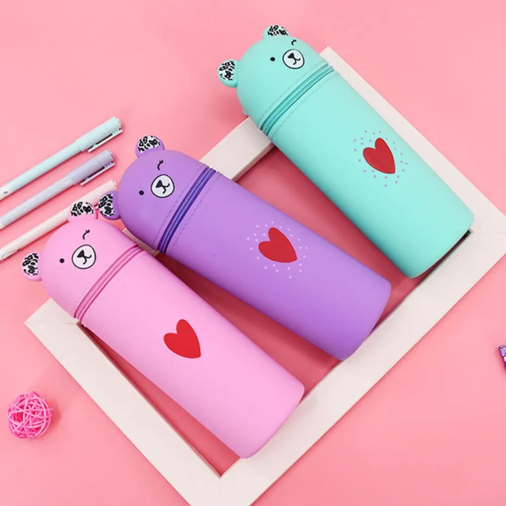 

INS Silicone Cartoon Bear Pencil Case Retractable Big Capacity Pencil Pouch Cute Animal Soft Stationery Box Student
