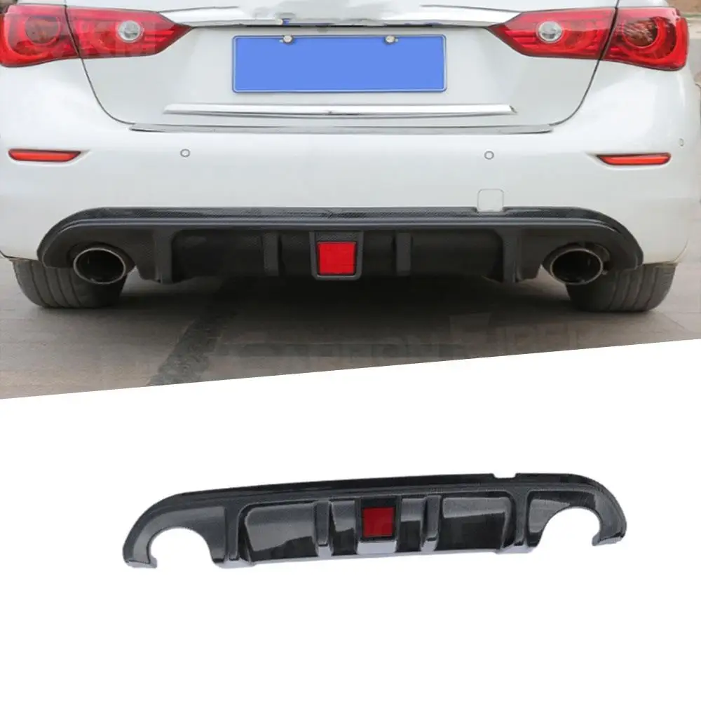 ABS Gloss Black Car Rear Bumper Diffuser Lip Spoiler With LED Light for Infiniti Q50 Q50S 2014-2017 Carbon Fiber Car Decoration