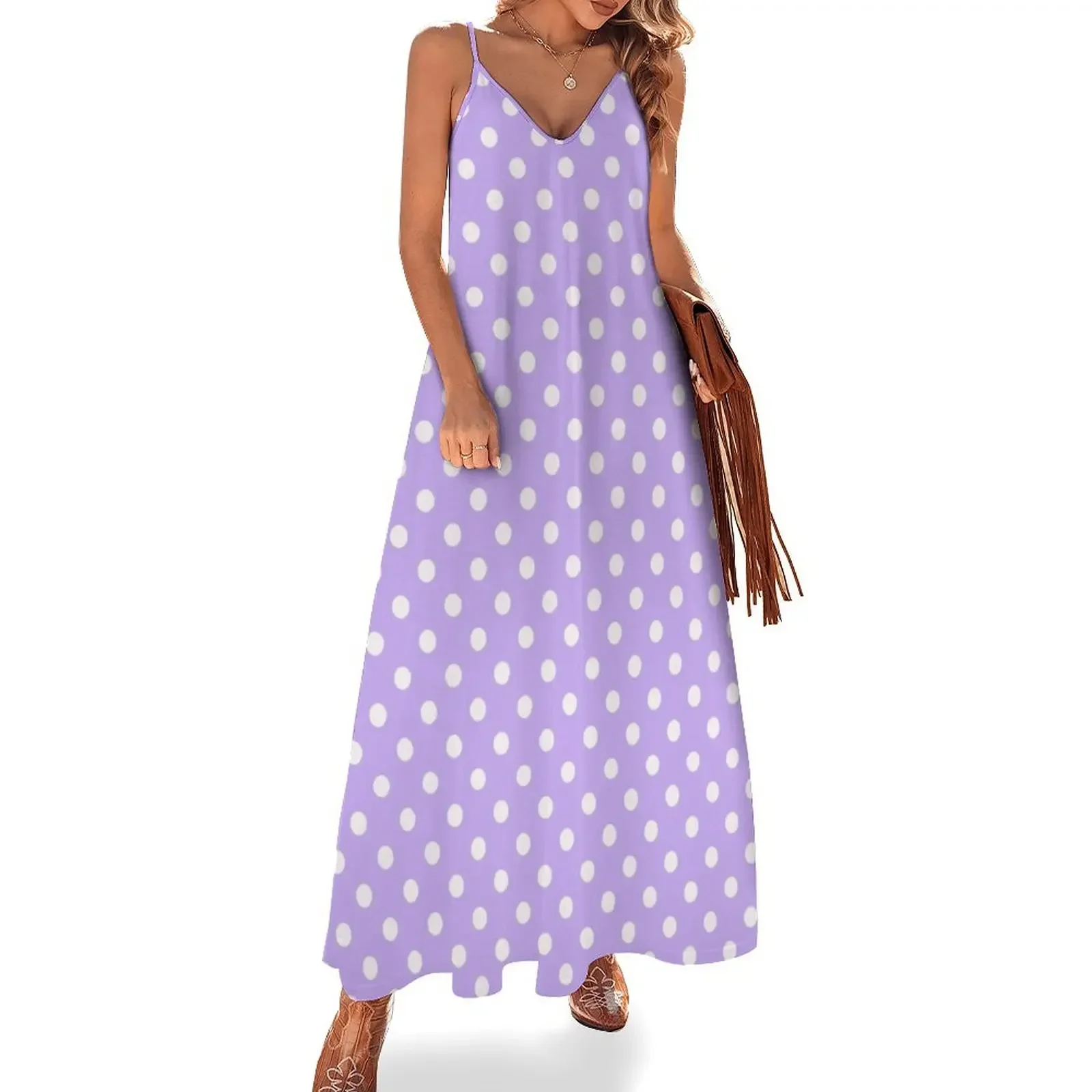 

Light Purple and White Polka Dots Pattern Sleeveless Dress festival outfit women women clothing 2024 new arrivals Dress