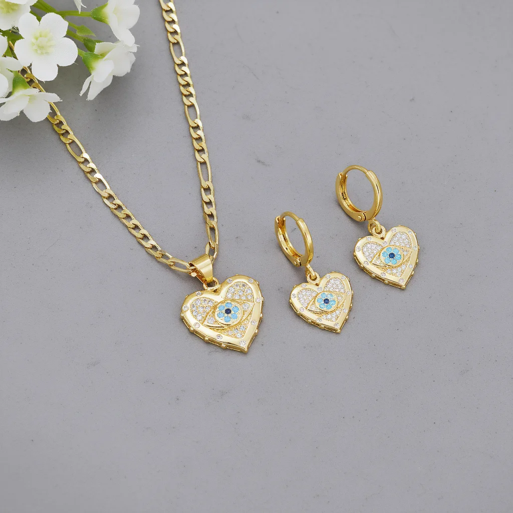 

3pcs Elegant Vintage Jewelry Set Zircon Plated Devil's Eye Love Necklace Shiny Crystal Choker Bridal Wedding Earrings Party