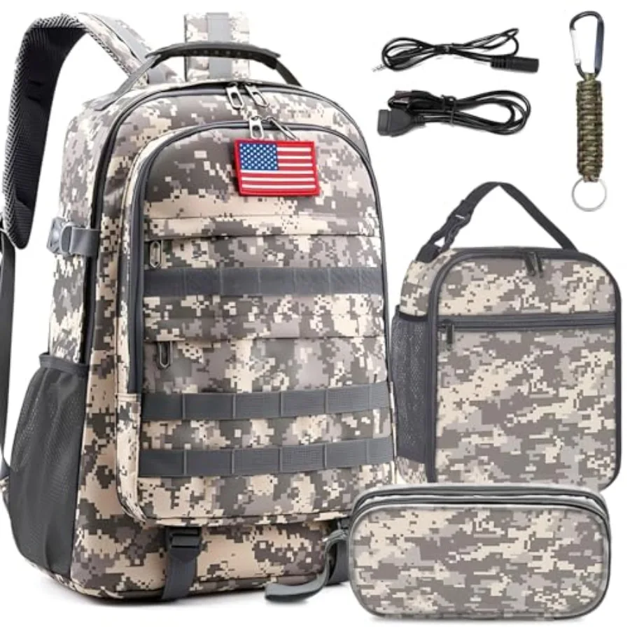 

School Backpack for Boys - 4pcs Camo Boys Backpack with Lunch Box Set for Teens Elementary Middle School - 18″ Camouflage Bookb
