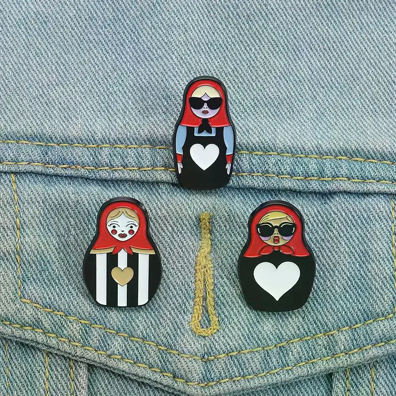 3/4Pcs Personalized Russian Nesting Doll Shaped Brooch Clip Creative Cartoon Commemorative Metal Jewelry Accessory Badge