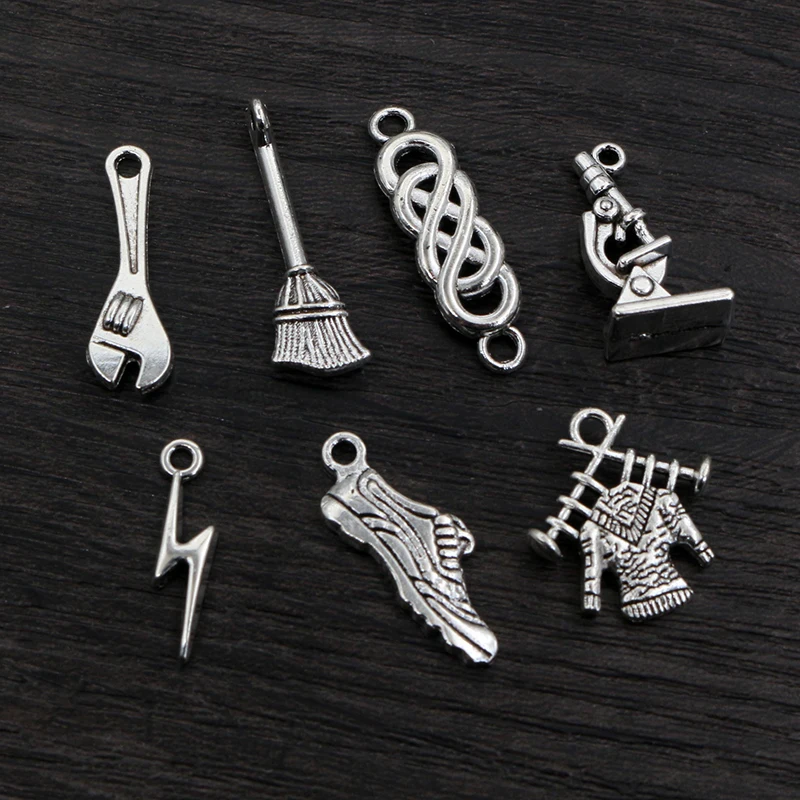 Fashion Cute Antique Silver Plated Wrench Lightning Broom Microscope Charms Pendant DIY Handmade Jewelry Findings Accessories