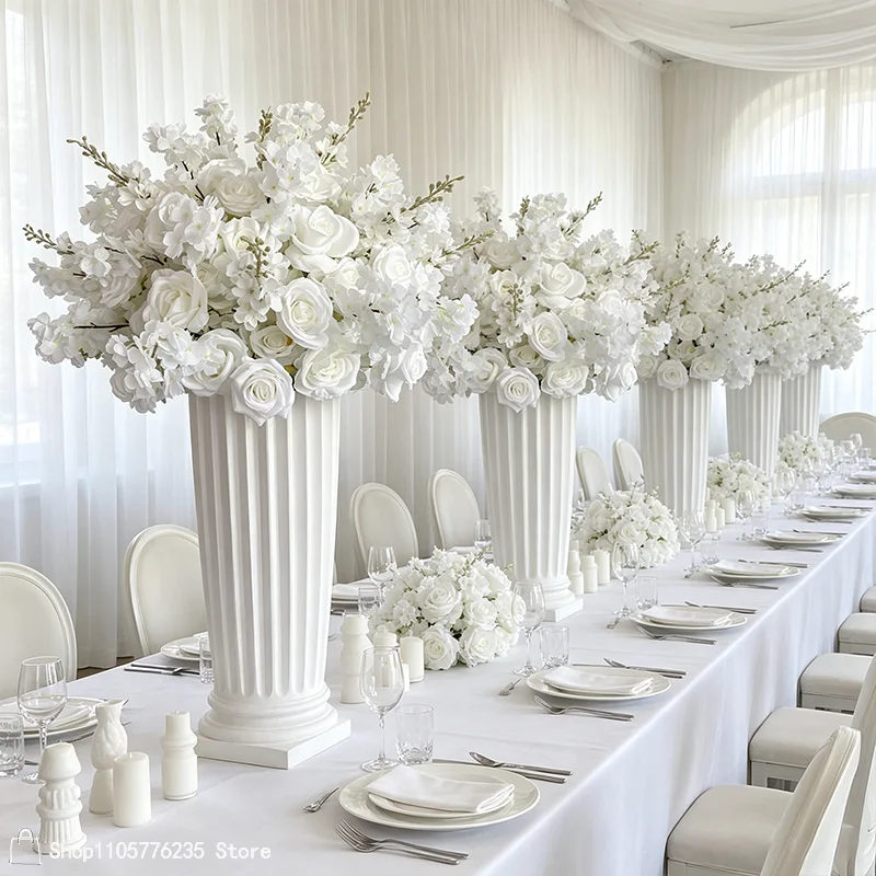Weiße Kirschblüten-Rosen-Delphinium-Kunstblumenarrangement Hochzeitstisch-Mittelstück Blumenball Hotel-Empfangsbedarf – Detail 1