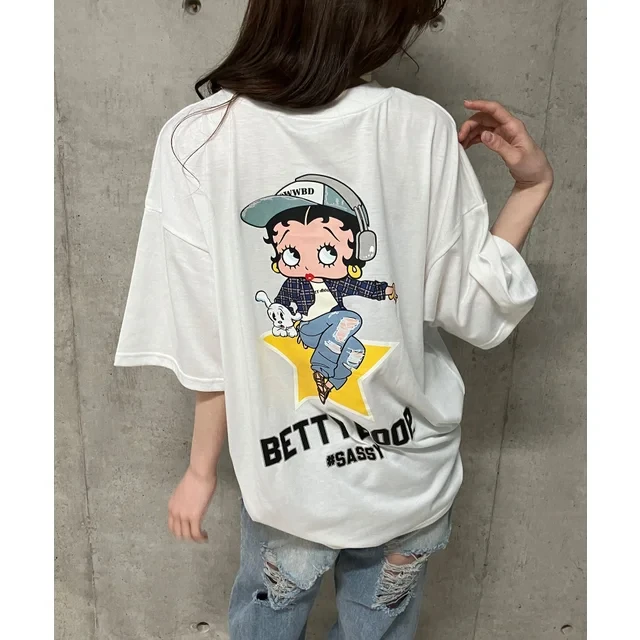 2026 Adult Summer Crew Neck T-Shirt Hip Hop Style Cartoon Girl Art Print Breathable Loose White Cotton Short Sleeve Wear