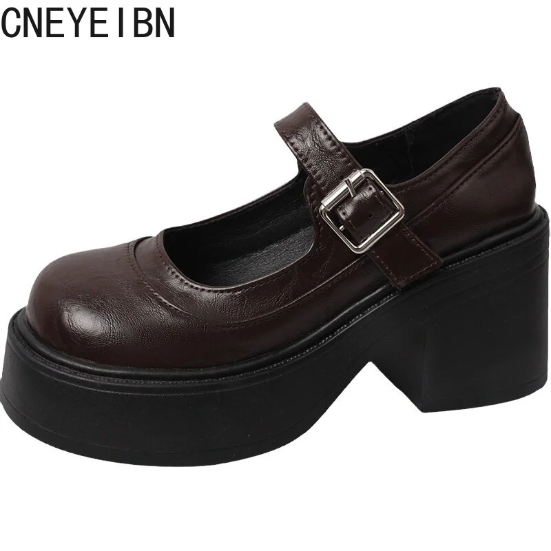 Spring Autumn Platform Thick Bottom Women Mary Jane Shoes Black y2k Heel Round Toe Shoes Elegant Party Leather Dress Shoes view 6