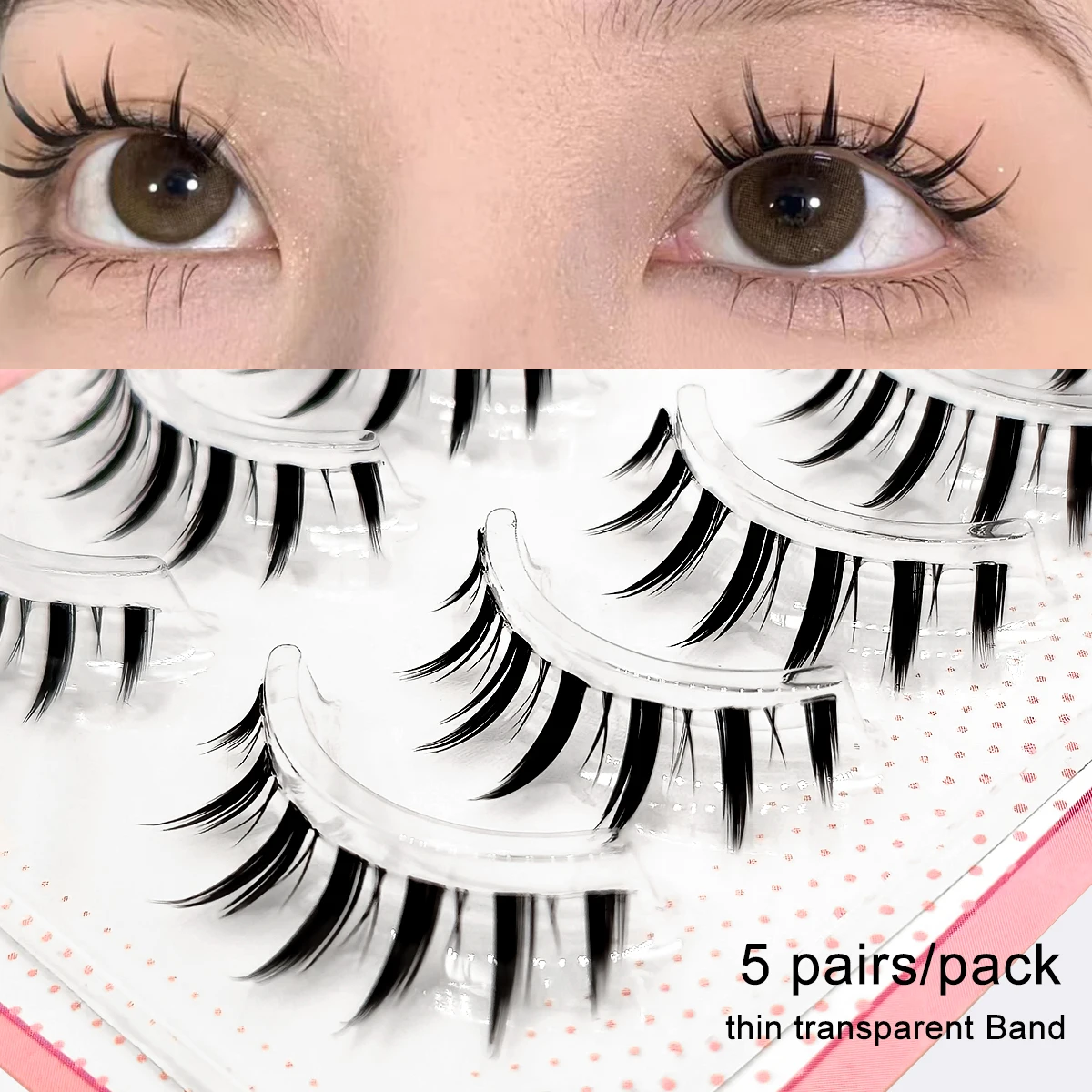 Yelix 5 Pairs False Eyelashes Japanese Style Makeup Thick Eyelash Extension Cosplay Makeup Lashes Manga Fake Eye Lashes