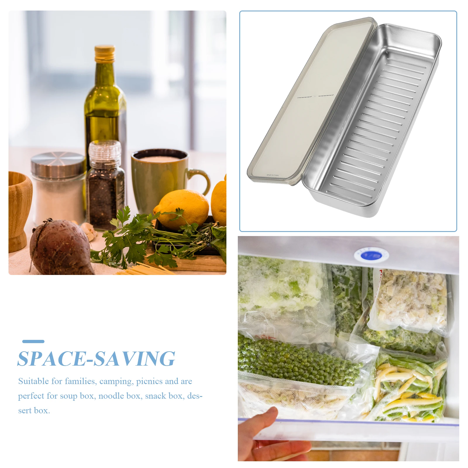 

Stainless Steel Food Container Sealed Food Storage Box Space Saving Fridge Freezer Meat Fruit Vegetable Keeper