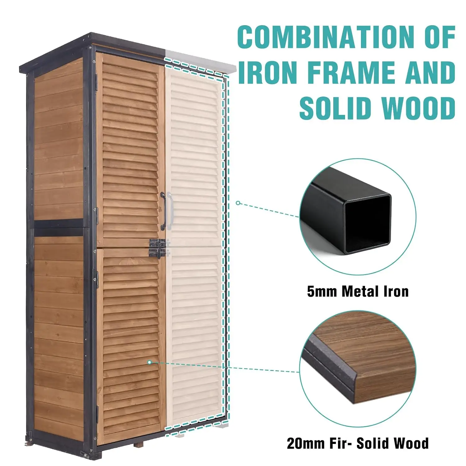5FT Outdoor Storage Shed with 3-Level Adjustable Shelves Weather-Resistant Secure Patio Garden Garage Wood, Customized
