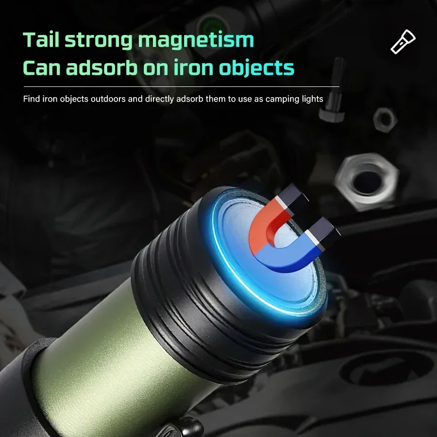 Powerful 2000LM LED Flashlight Super Bright Portable Type-C Rechargeable Mini Tactical Flashlight with Tail Magnet Camping Lamp