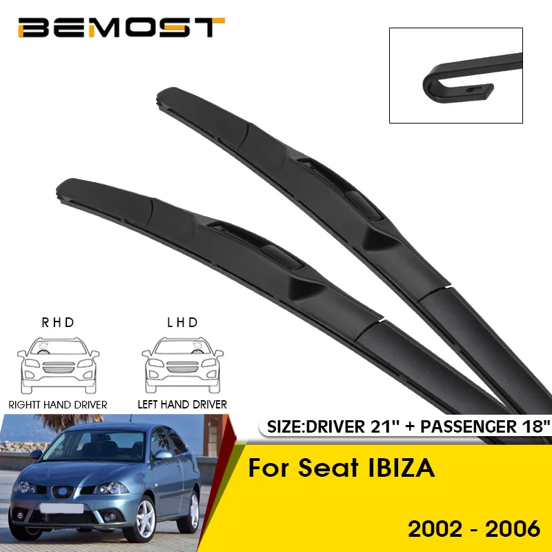 

Автомобильные щетки стеклоочистителя для Seat IBIZA 2002-2006, лобовое стекло, лобовое стекло, передние стеклоочистители, 21 + 18 дюймов, автомобильные аксессуары