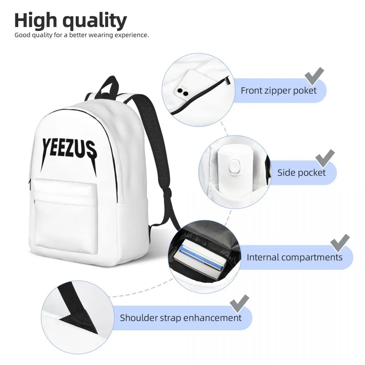 Yeezus-Mochila Kanye West leve para homens e mulheres, bolsa de ombro universitária, mochila de estudante, moda