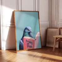 Pigeon Reading "Pooping on People" Book Art Poster, Funny Pigeon Print, Bird Reading Funny Book Art, Humorous Animal Wall Decor 3