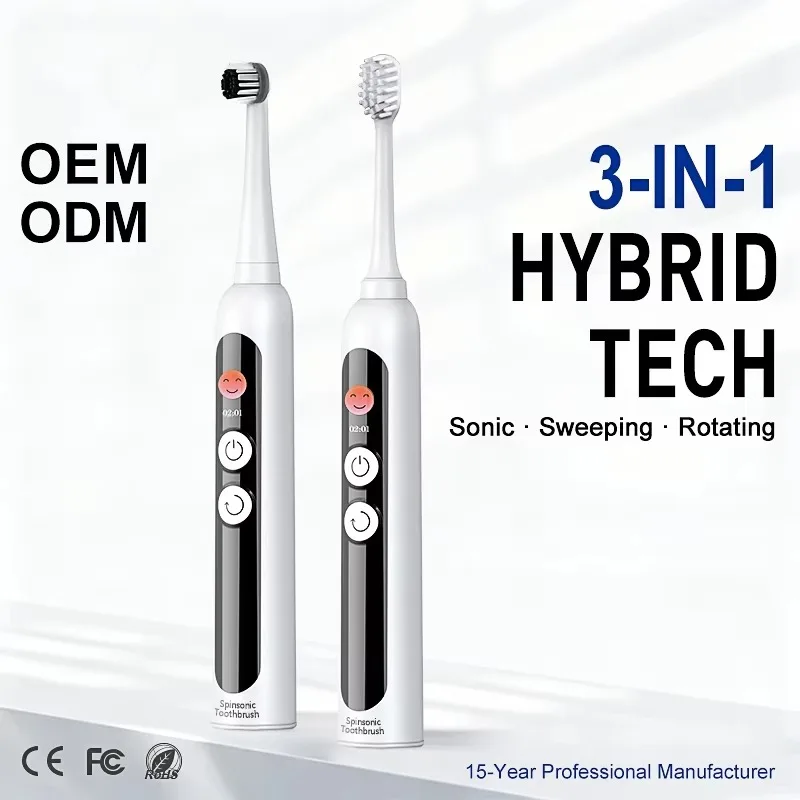 3-in-1 Sonic Toothbrush, Tooth Scanning Rotary Type, LCD Smart Rechargeable Electric Toothbrush, OEM CE Certification