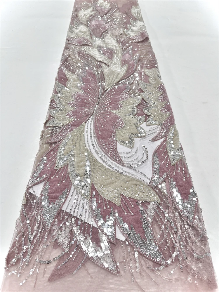 2025 우아한 아프리카 튜브 비즈 레이스 원단과 스팽글 프랑스 네트 메쉬 레이스 원단 파티 웨딩 드레스용