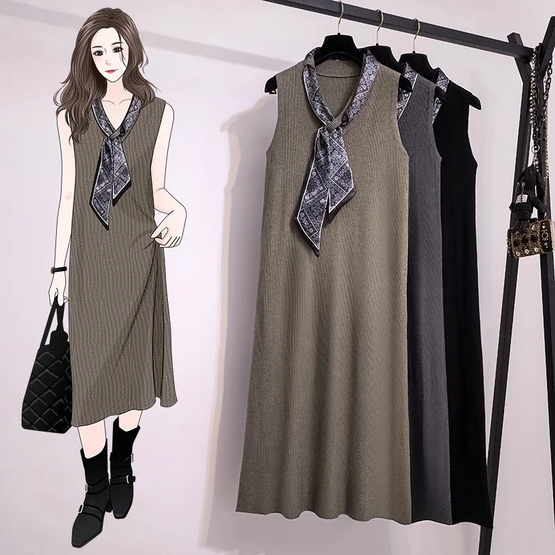 

Большое французское платье 2024, весенне-осеннее новое корейское модное повседневное темпераментное платье средней длины без рукавов с v-образным вырезом w777