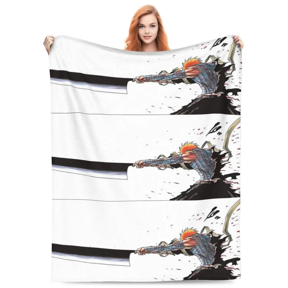Ichigo Kurosaki Anime Blanket Fleece Sofa Throw Blanket Portable for Home Bedroom Office Throws Bedspread Quilt