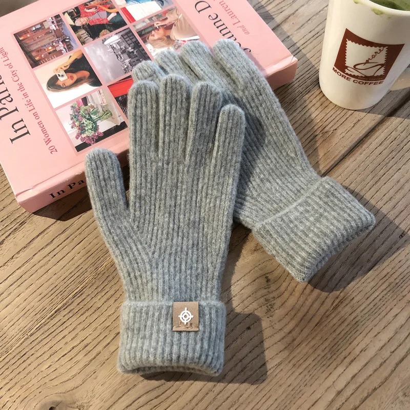 1 pair  Pure  Wool Knitted Labeling Gloves Finger Exposed Touch Screen Cold-Proof  Style Xiaohongshu Grass Autumn Winter