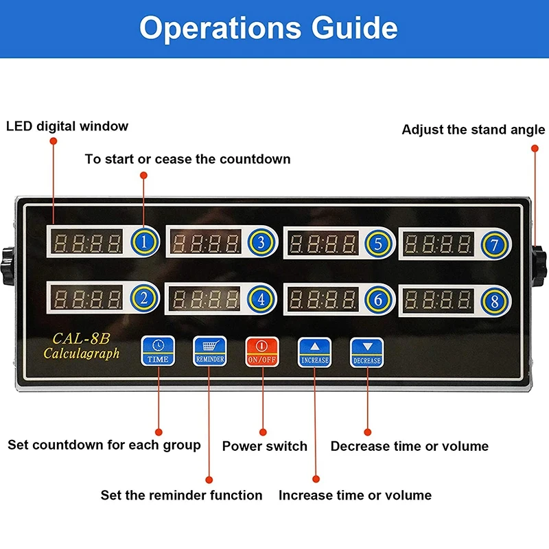 Temporizador de cozinha digital comercial de 8 canais, temporizador de cálculo de aço inoxidável com despertador, lembrete, plugue ue