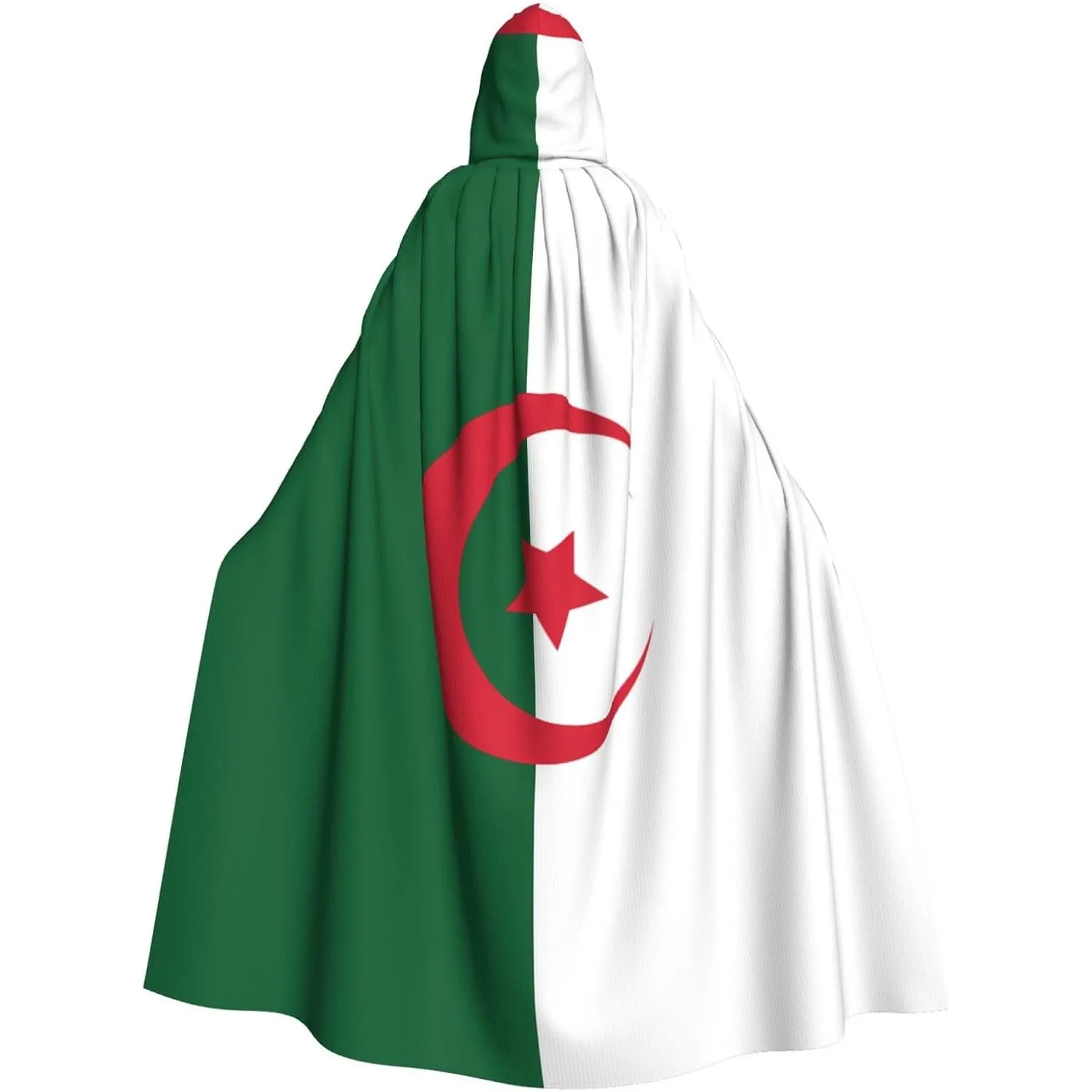 Flag of Algeria Pattern Halloween Adult Hooded Cloak No Zipper, Comfortable & Durable for Role-Playing