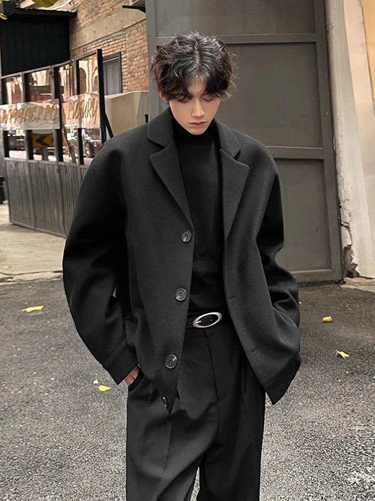 

Cleanfit Bla ort Suit Jaet Men's Spring Autumn American High-End Korean Sle Light Maturi Woolen Coat