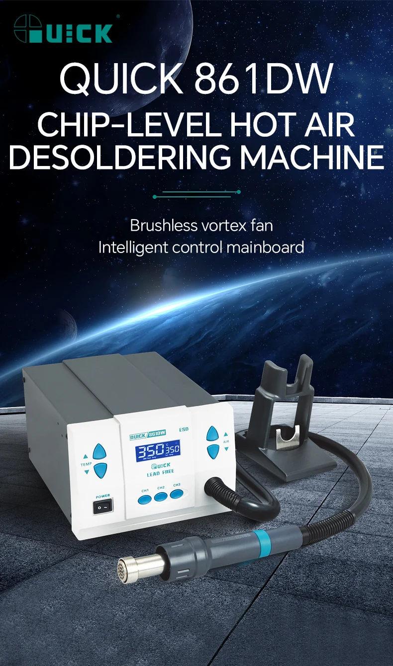 QUICK 861DW Professional Soldering Station 1000W Digital Display For PCB Chip Repair Lead-Free Hot Air Soldering Station