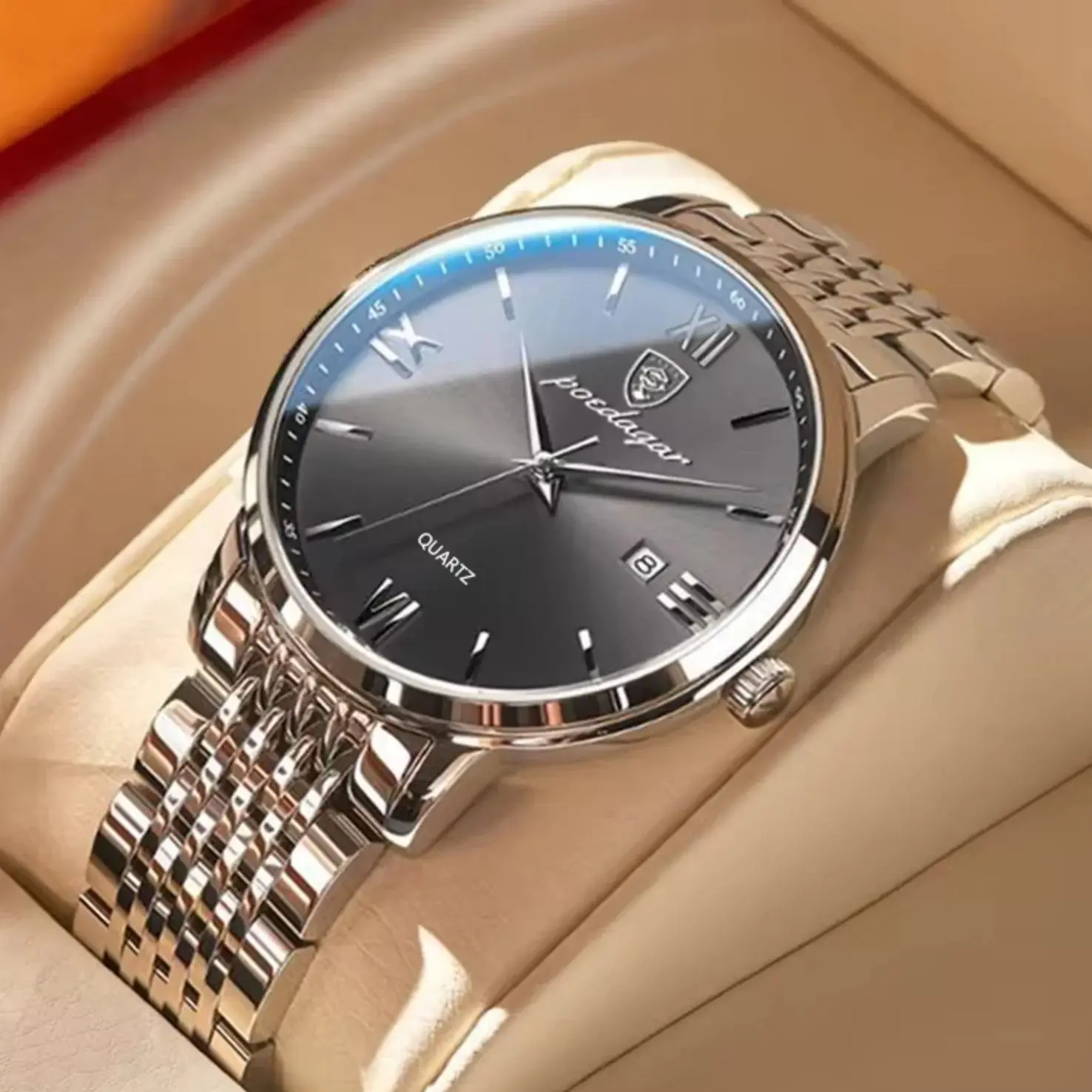 POEDAGAR ساعات الأعمال الفاخرة للرجال مقاوم للماء الفولاذ المقاوم للصدأ تاريخ الذكور ساعة بسيطة موضة كوارتز ساعة يد رجالي reloj