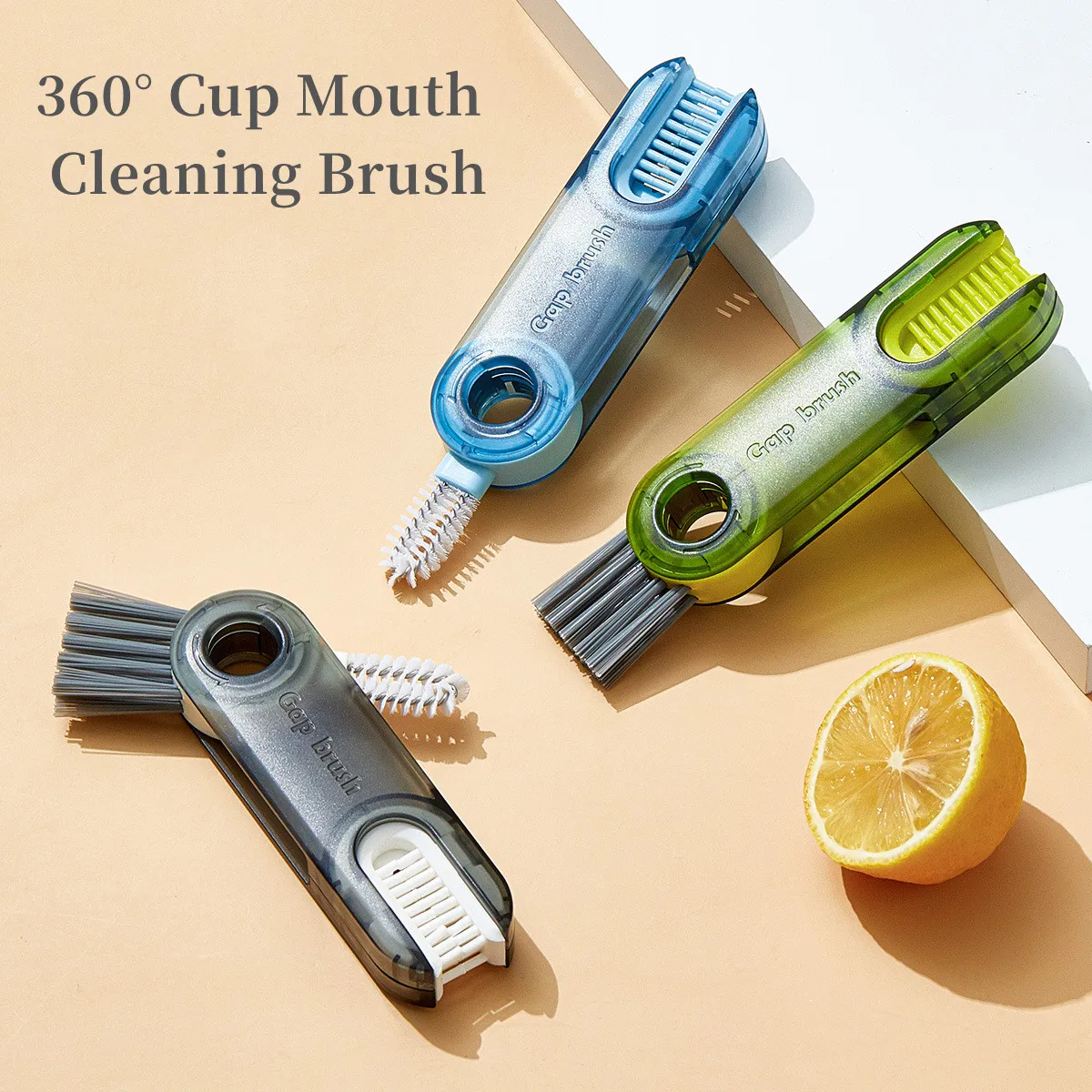 3in1 Silicone Cup Brush 360° Rotating Cleaning Multifunctional Baby Bottle Thermos Cup Mould Groove Gap Portable Home Clean Tool