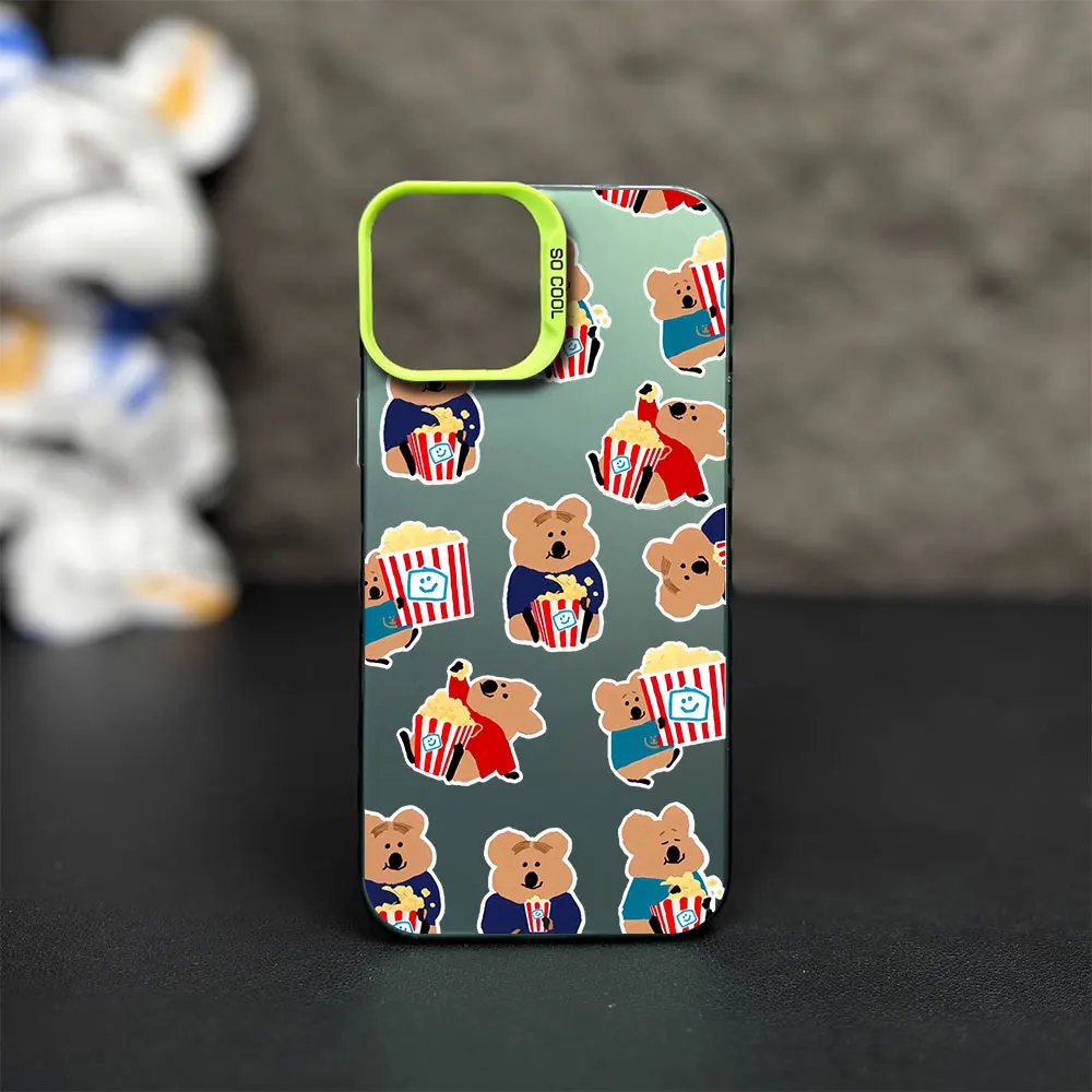 Picnic Bear Peach Gradient Border Printstream Phone Case for iPhone 12 11 13 IMD 14 15 16 Max Pro Plus Laser Cover