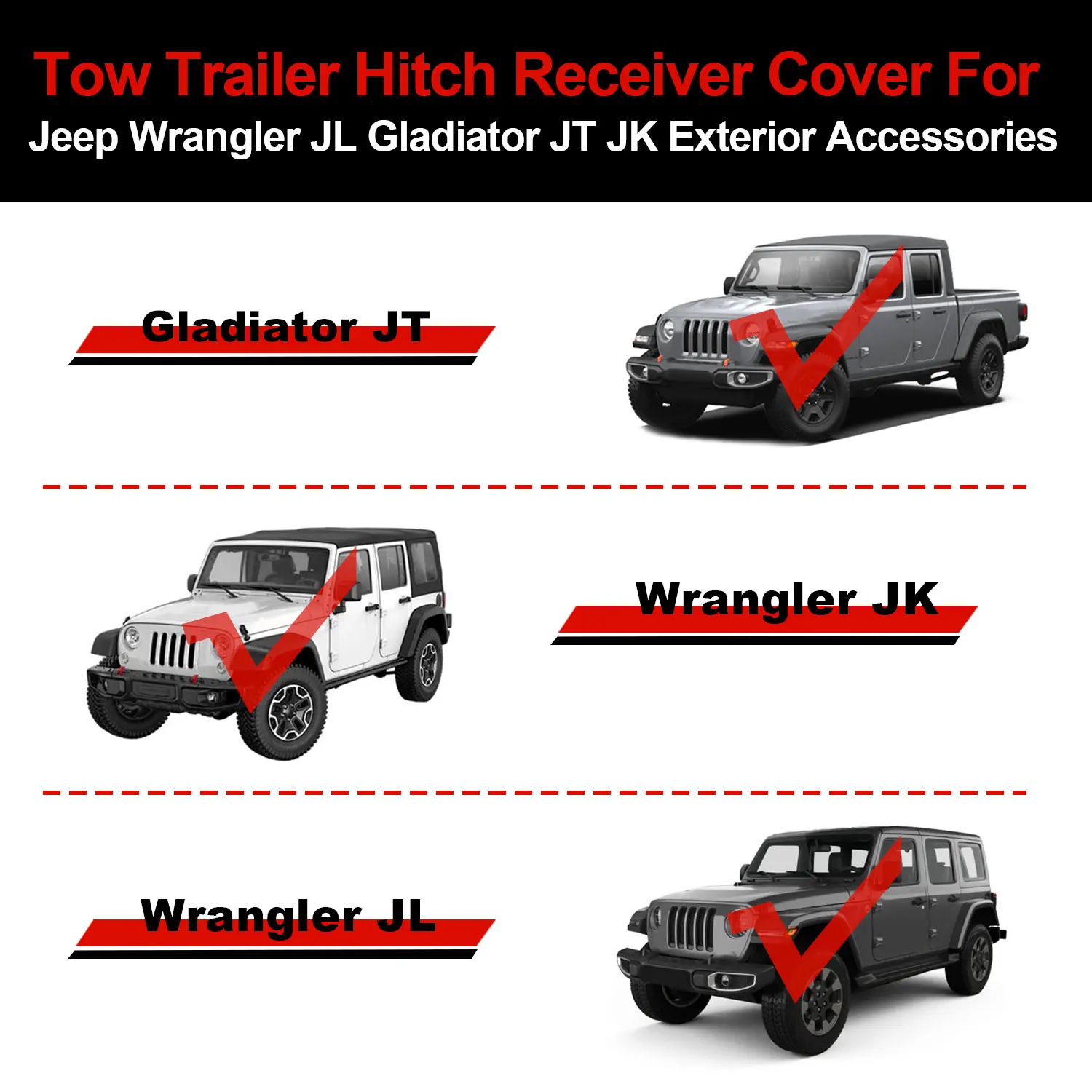 Bumper Tow Hook Covers Tow Hook Protector for Jeep Wrangler JL JK, for Gladiator JT 2007-2024 Exterior Accessories(2PCS Red)