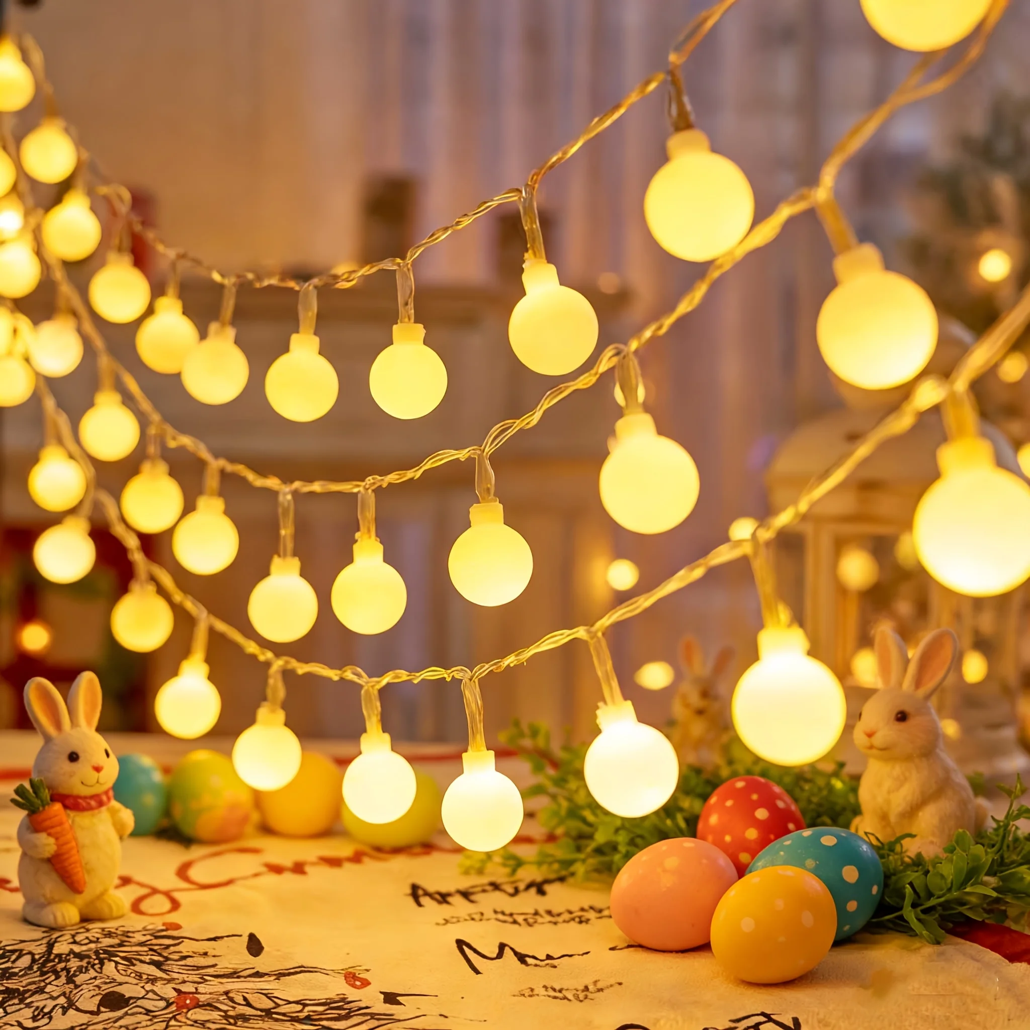 Guirlande lumineuse LED à boules givrées blanc chaud, fonctionne avec 3 piles AA (piles non incluses), éclairage constant pour la décoration intérieure