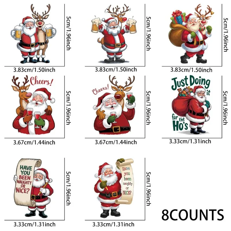 

8pcs Cute Christmas UV DTF Stickers, Waterproof Sticker Pack for Decorating Mugs, DIY Supplies，3d Home Decoration