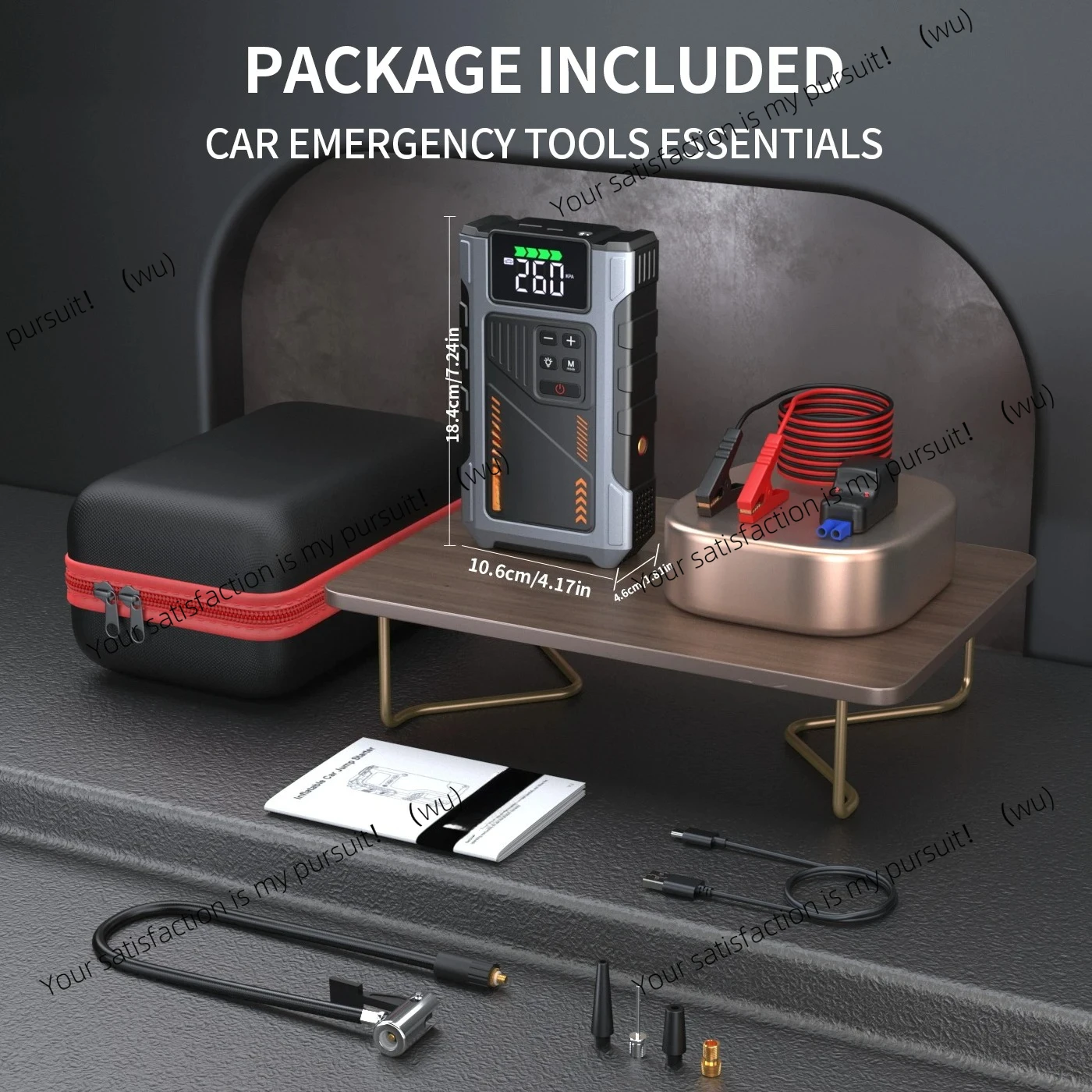 Portable Car Jump Starter With Air Compressor, 3000A Peak(7.5L Gas, 6.5L Diesel) , Jump Starter Battery PackWith150 PSl Tire Inf view 6