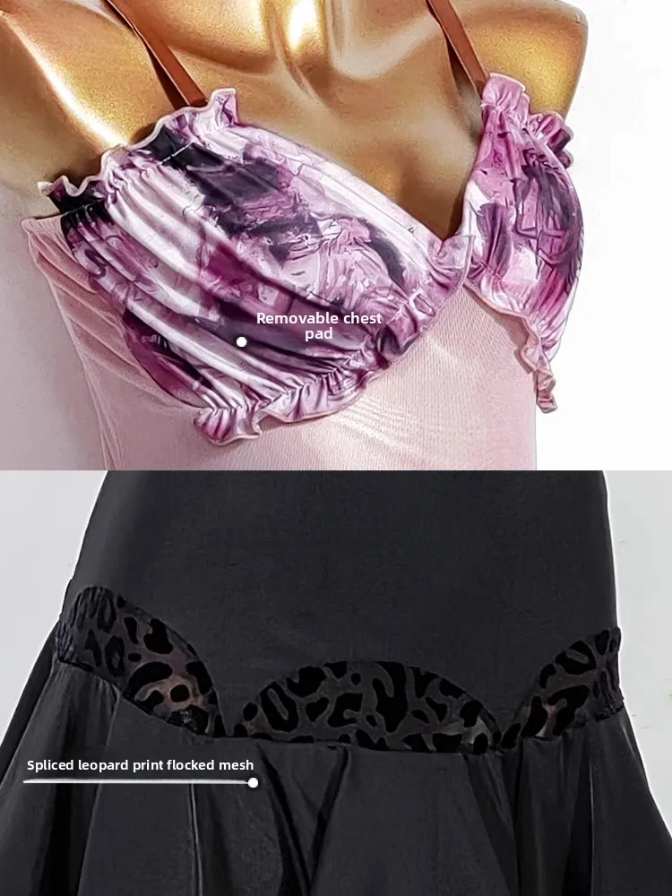 여름 라틴 댄스 스트랩 점프수트 피쉬본 플레어 스커트 내셔널 스탠다드 연습복 ADL191