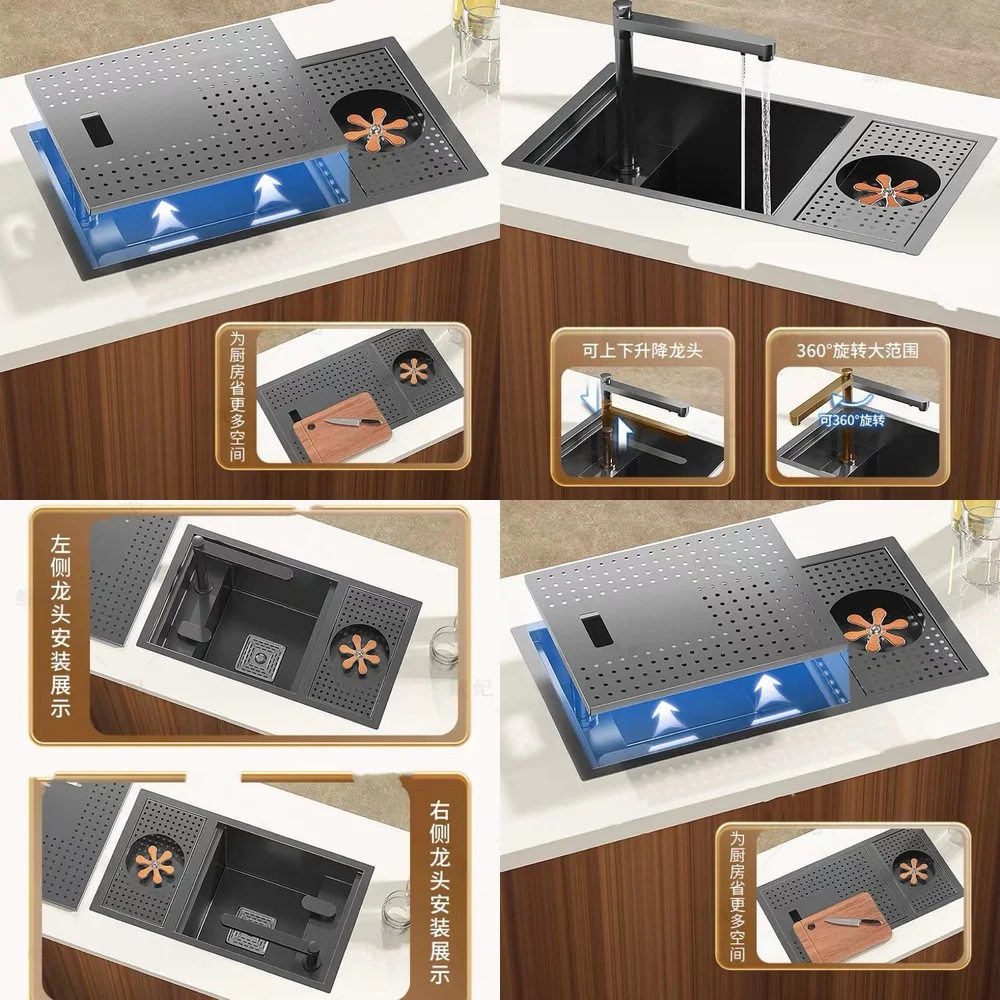 

Mini island 304 stainless steel vegetable washing basin with cover black hidden bar small sink high pressure cup washer