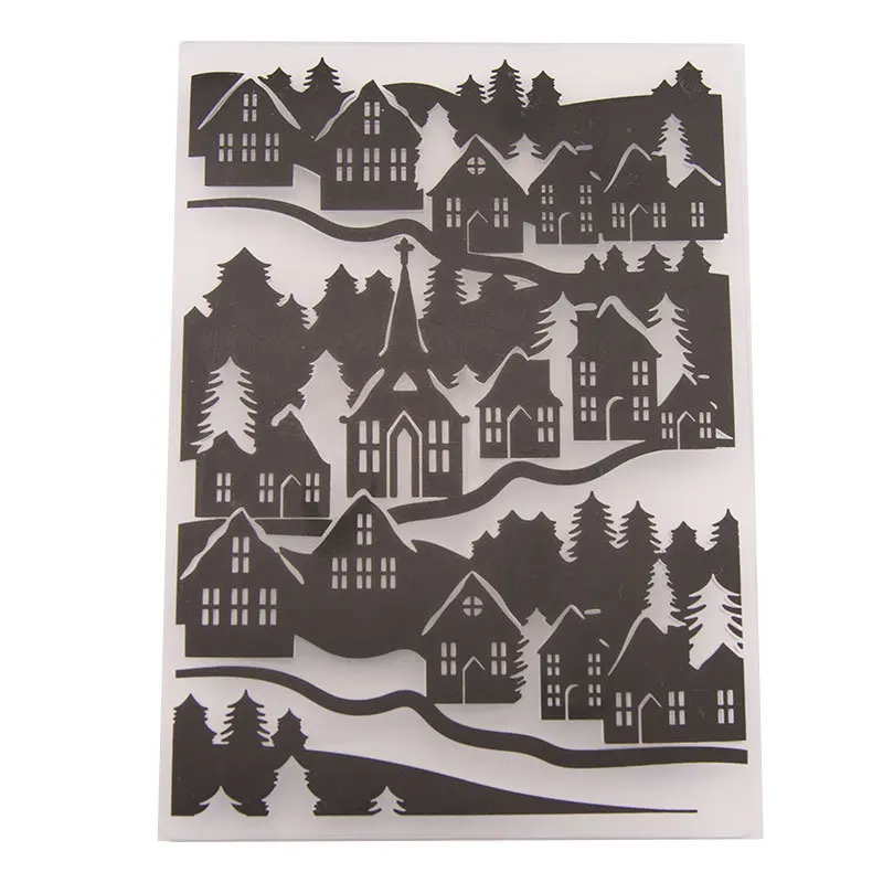 Embossing Folder, Winter House Woodland Background 3D Plastic Template Mold for Card Making Scrapbooking Paper Crafts EM066