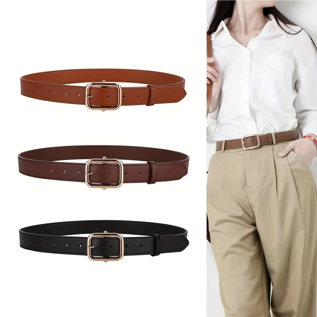 

Женский ремень из натуральной кожи, корейский модный повседневный ремень для джинсов и брюк, универсальный черный пояс для женщин
