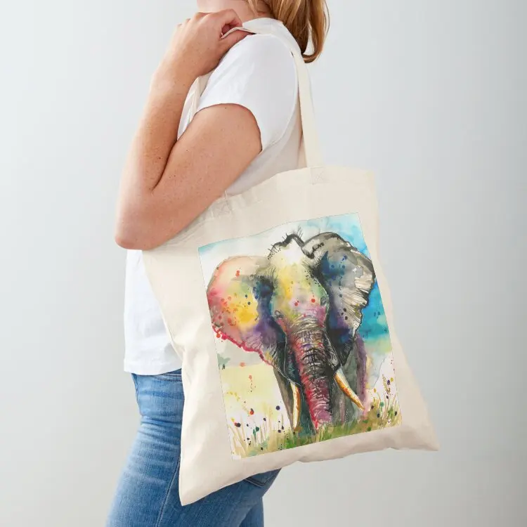 The Rainbow Majestic Elephant Watercolour - XXL Format Tote Bag canvas tote eco pack tote bags aesthetic