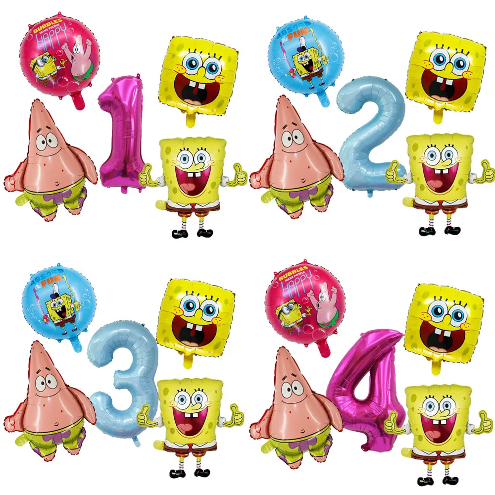 5 stücke SpongeBob Patrick Star Geburtstag Ballon Set Nummer 1-9st Folie Ballon Alles Gute Zum Geburtstag Party Hintergrund Dekor kinder Geschenke