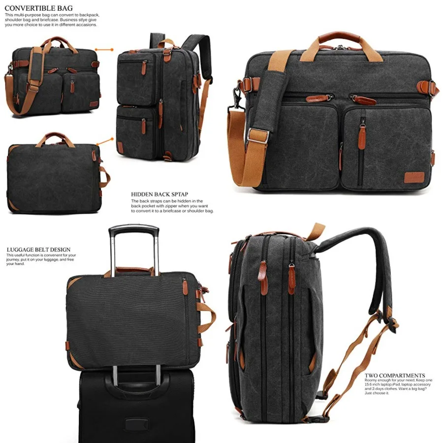 Convertible Backpack Messenger Shoulder bag Laptop Case Handbag Business Briefcase Multi-functional Travel Rucksack Fits Laptop