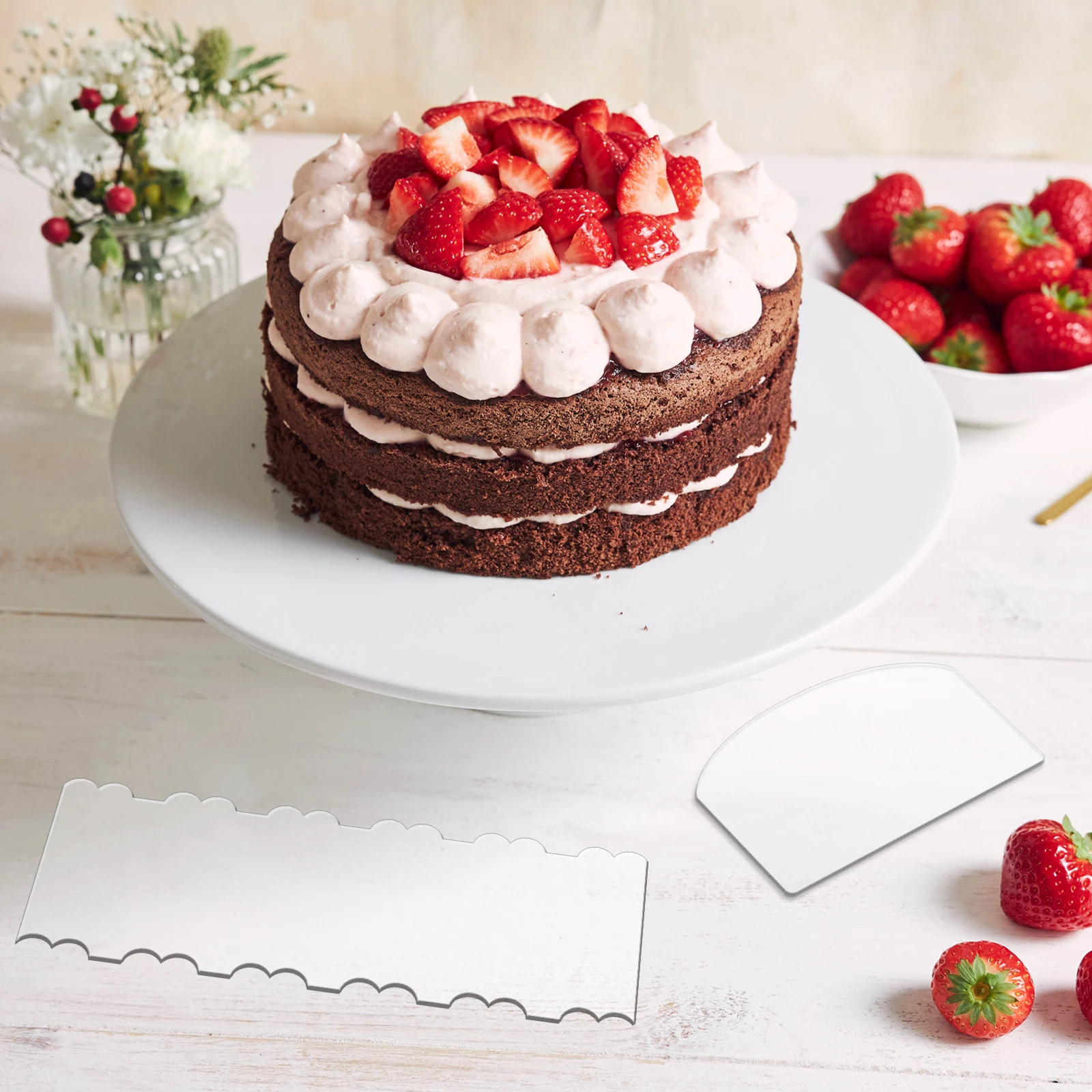 7 Pieces Clear Acrylic Cake Scraper Smoother Icing Scraper Cake Icing Comb Stripe Contour Comb Cake Cutter For Decorating