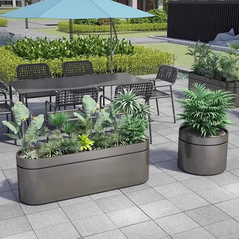 Stainless steel outdoor wrought iron flower box combination rectangular flower pool square sales department planting box