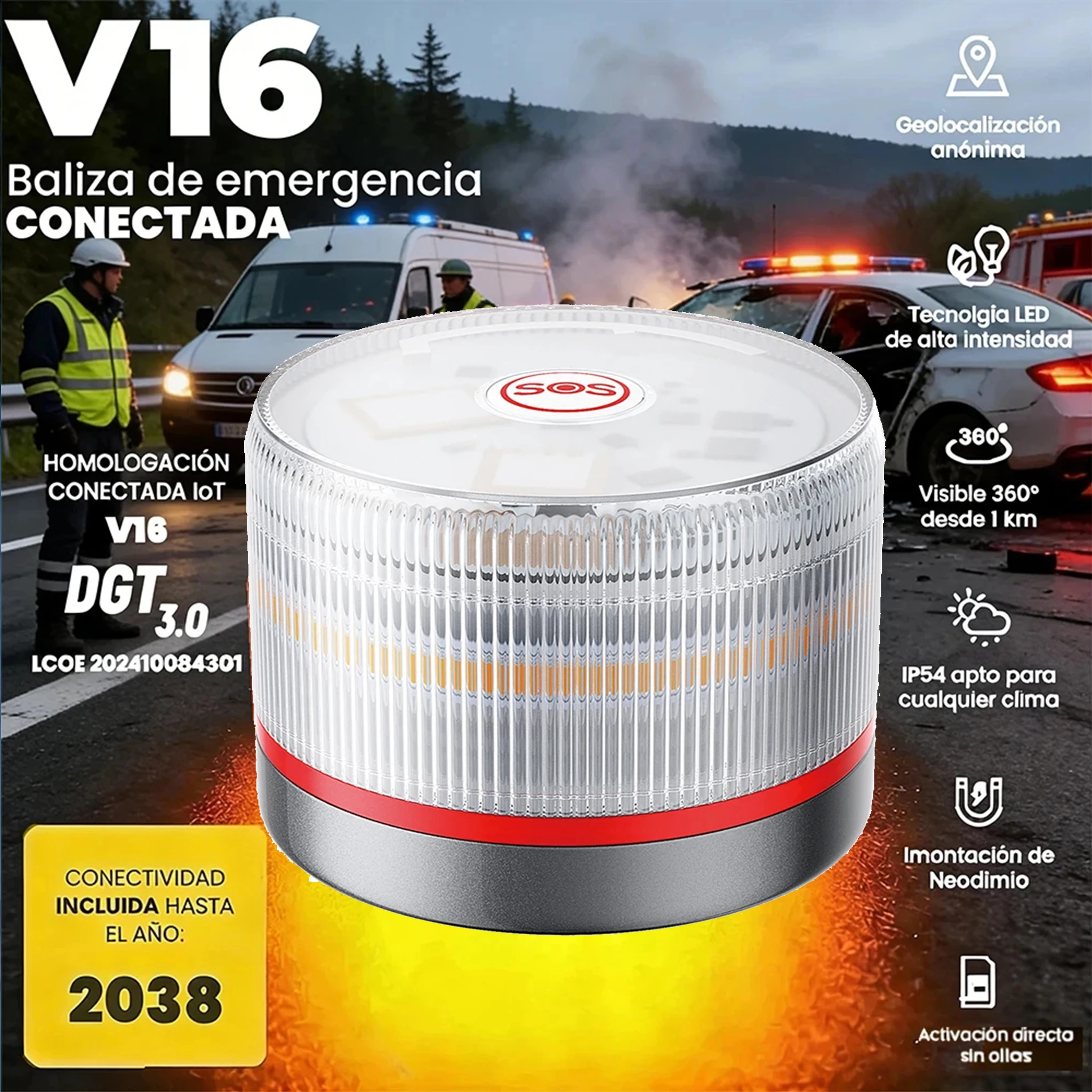 

Испания v16 geolocation dgt 3.0 | С тремя светодиодными индикаторами подключения | Аккумулятор | GPS, одобренный DGT [оплата SIM-карты и данных до 2038 года]