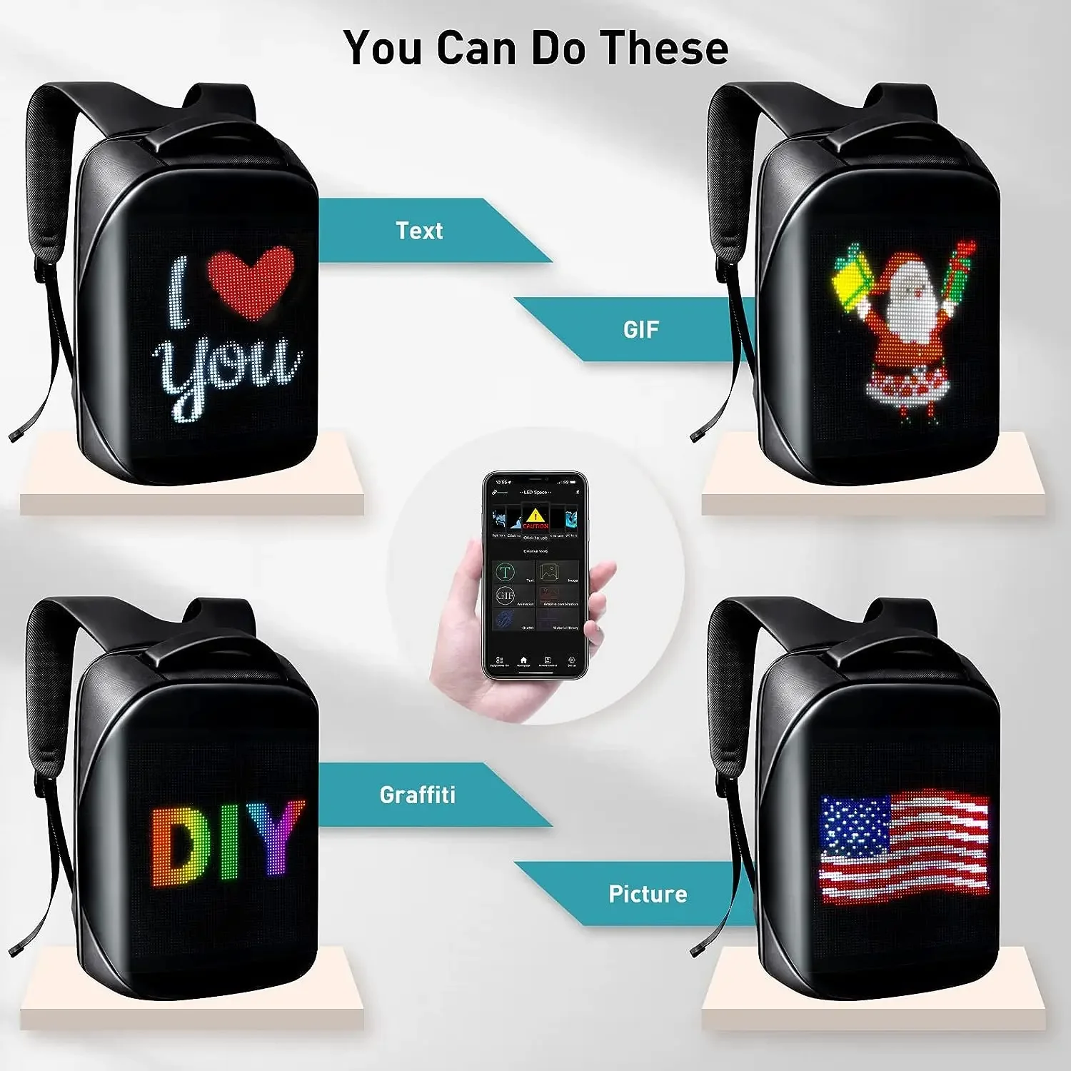 1 Set LED Version Smartphone Controlled LED Screen Dynamic Stylish Dazzling 3 Waterproof Backpack For Motorcycle Laptop Cycling