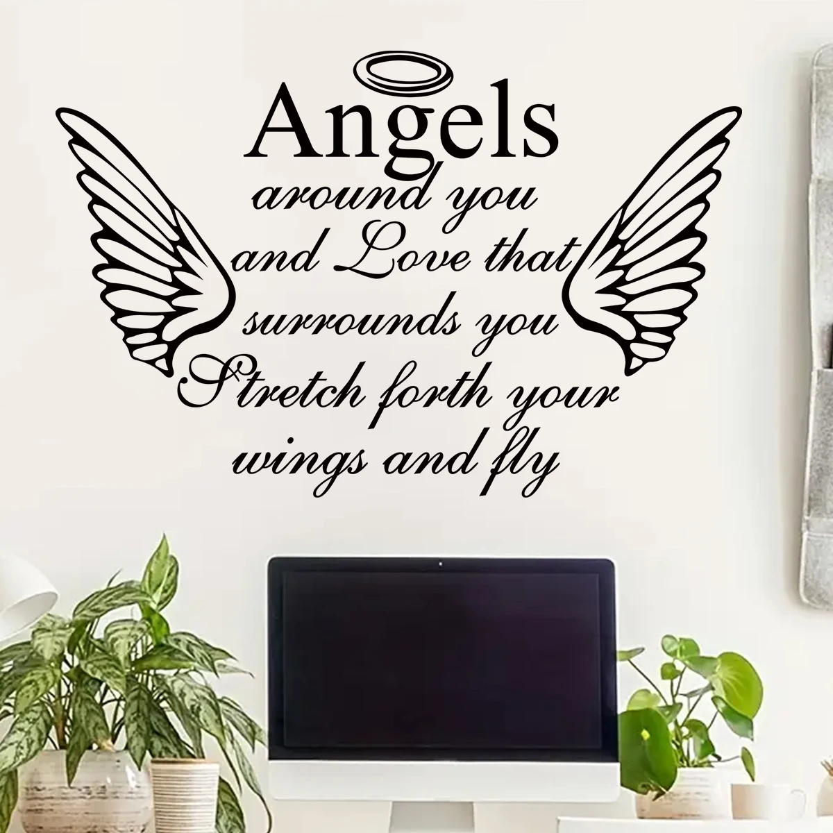Autocollants muraux en forme d'ailes d'ange avec texte mignon, stickers pour décoration de fond de chambre d'enfant et de maison