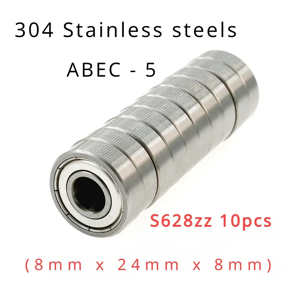 

High Performance 304 Stainless Steels ABEC-5 Miniature Deep Groove Ball Bearings - S628zz size:8mmx24mmx8mm of 10pcs