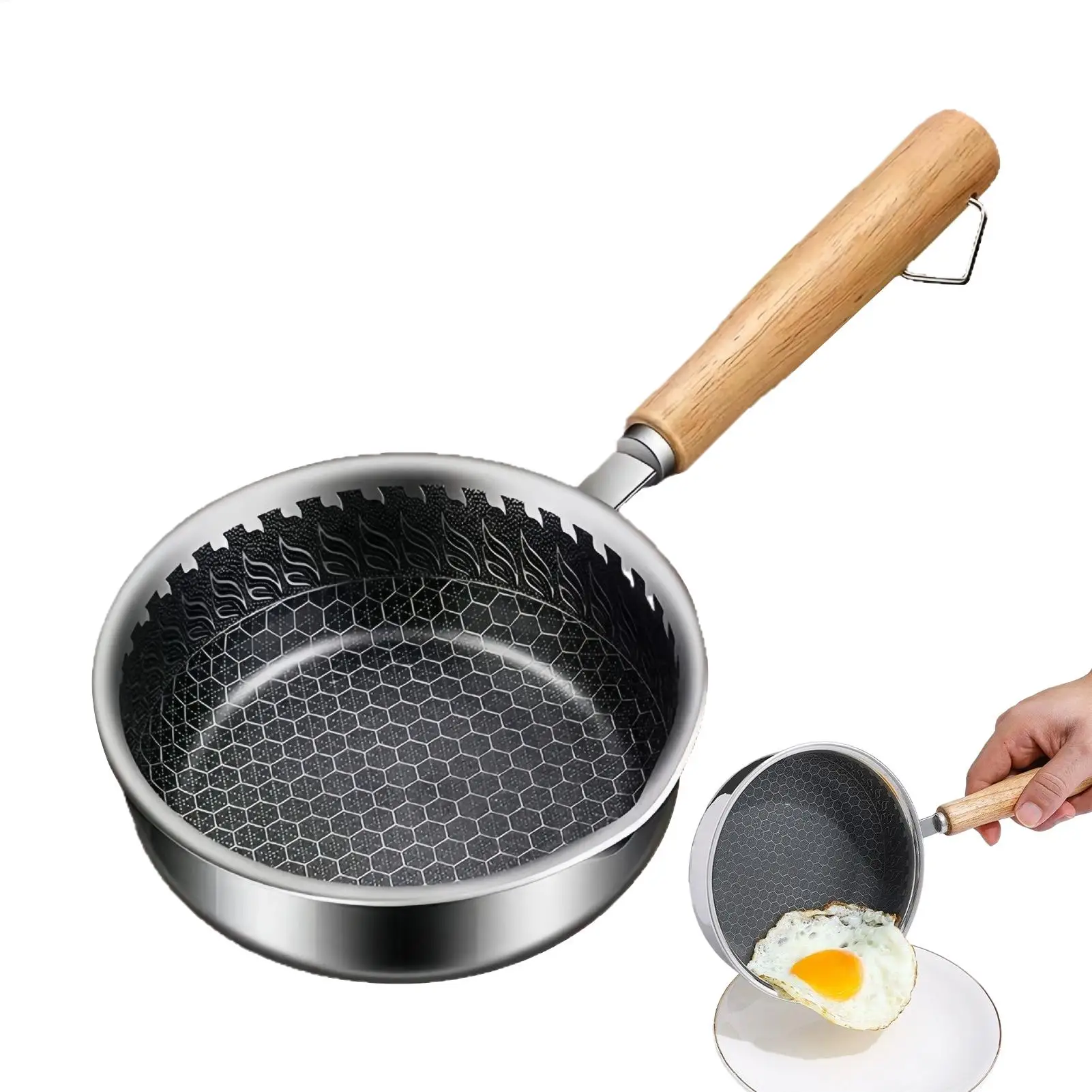 Mini sartén antiadherente con mango de madera, sartén para huevos y tortillas, utensilio de cocina apto para lavavajillas, para el hogar, hotel, desayuno, olla pequeña