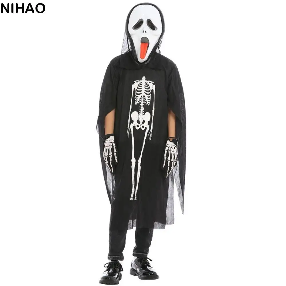 

Creative Bones Children's Skeleton Clothes Funny Head Cover Skull Costumes Performance Party Supplies Halloween Dress Up Adult