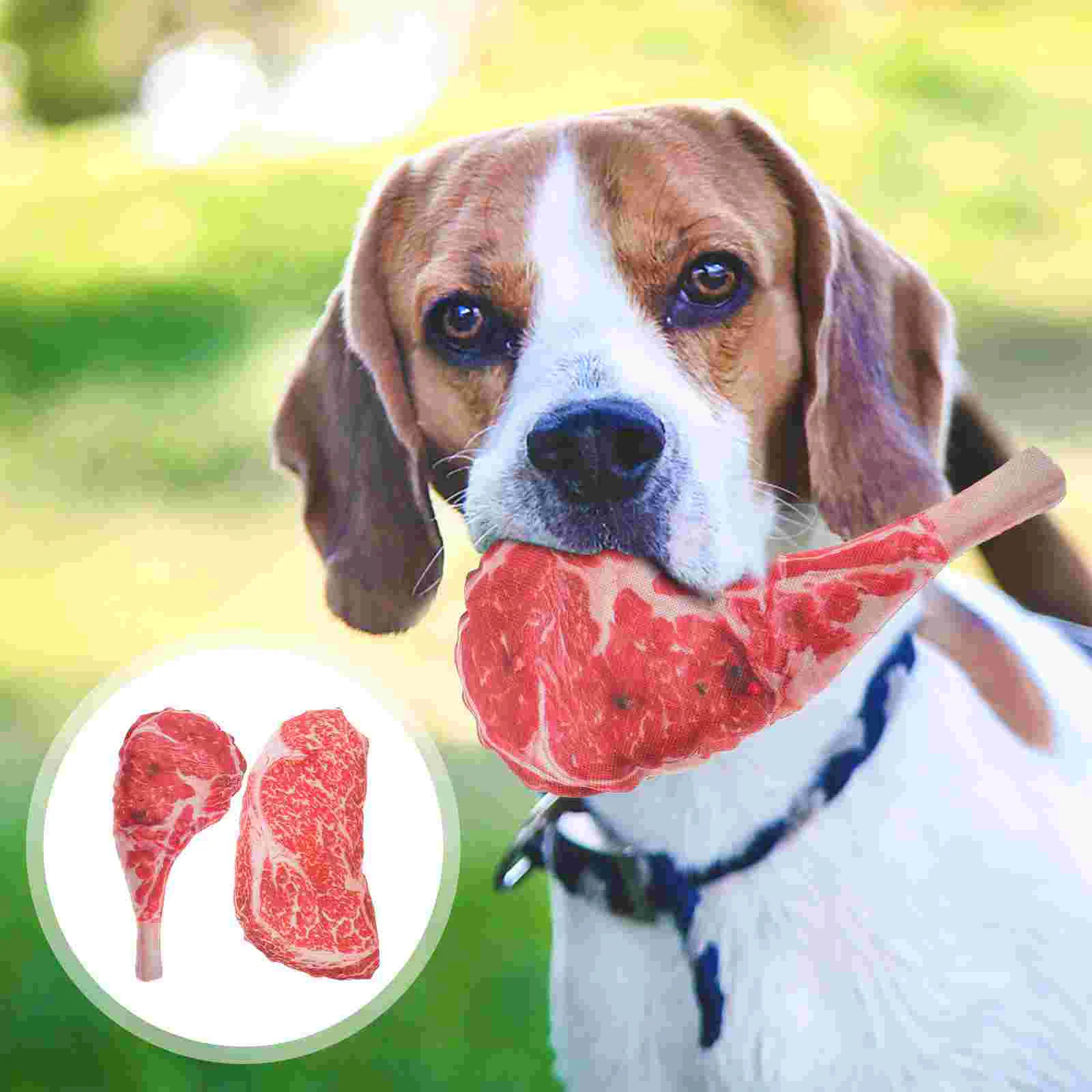 

2 Pcs Pet Chew Toys Dog Interactive Molar Durable Chewing Pp Cotton Steak Prank Props Squeaky